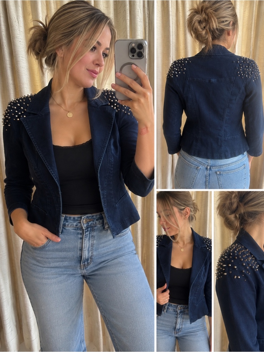 Vero Moda Navy Pearl-Studded Blazer
